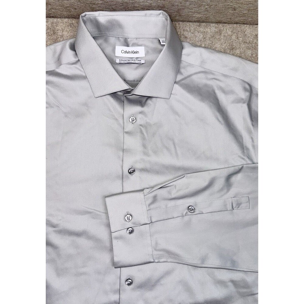 Calvin Klein Infinite Wrinkle Free Slim Tall Men’s 17 36/37 Silver Shirt NWT